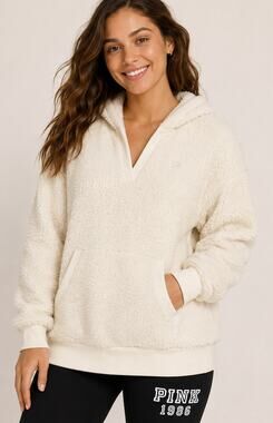 PINK Victoria's Secret Cozy Sherpa Oversized Hoodie Ivory L NWT